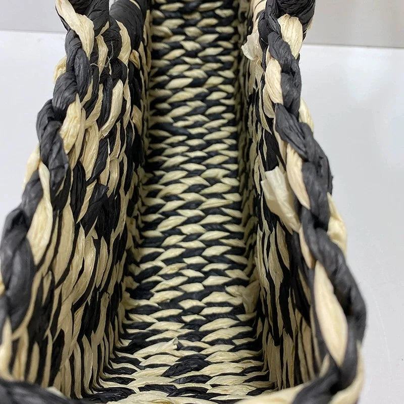 Round Bucket Straw Rattan Handbag for Women