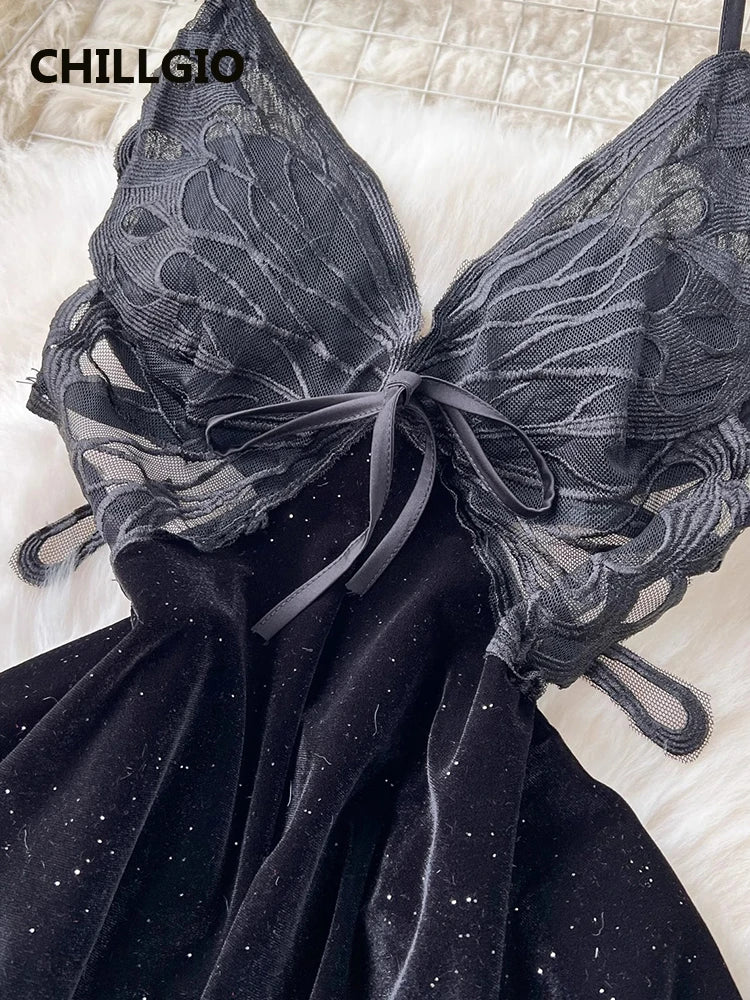 Butterfly Velour Glitter Slip Dress