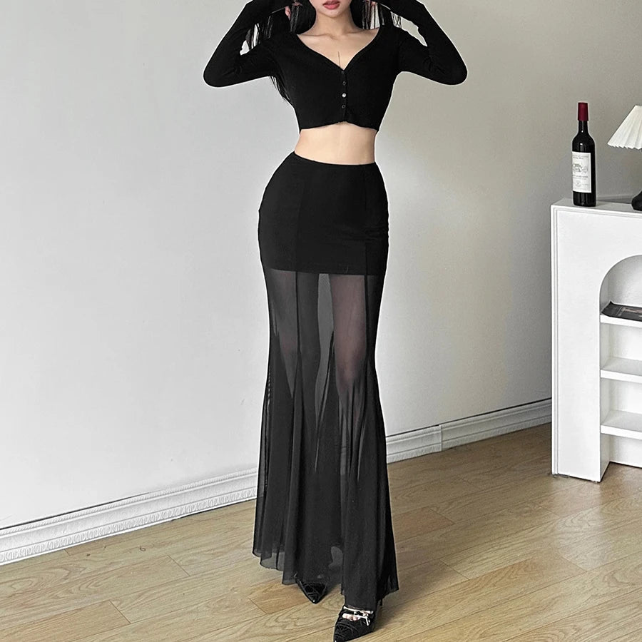 Sheer Mesh Fitted Mini Skirt