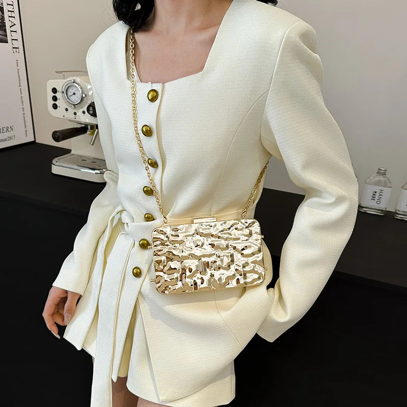 Luxury Golden Evening Bag with Chain Strap for Women