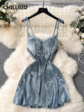Beaded Velour Lace Patchwork Slip Dress