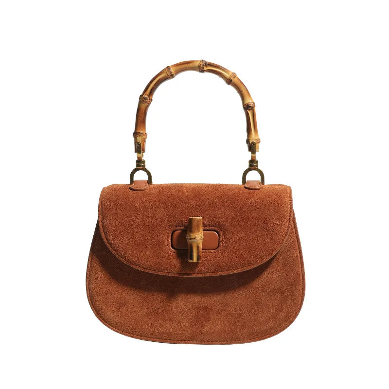 Vintage Bamboo Leather Crossbody Satchel for Women