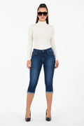 Mid Waist Stretch Denim Capri Pants
