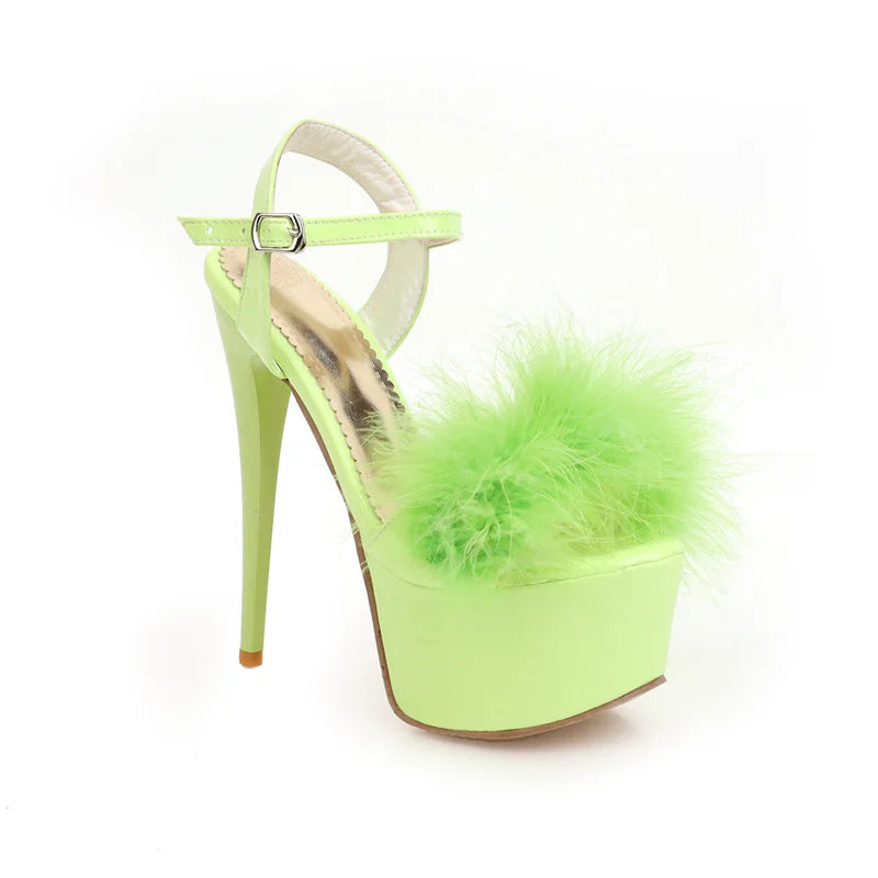 Gladiator Sandals Women Summer Platform High Heels Wedding Party Shoes Feather Dance Large Size