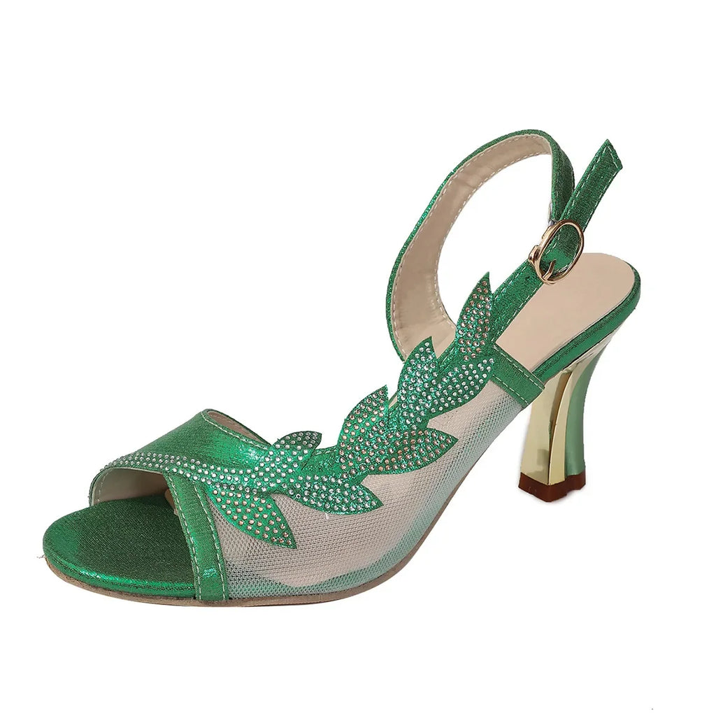 Women's Crystal High Heel Sandals Peep Toe Buckle Strap Party Wedding Pumps