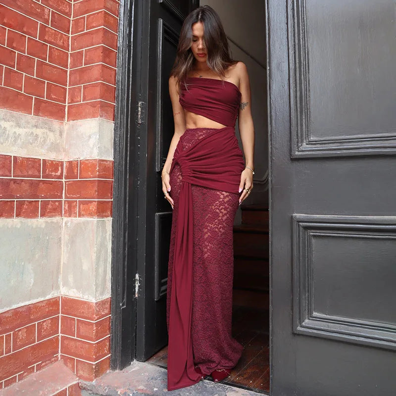 Backless Crop Top & Side Slit Skirt Set