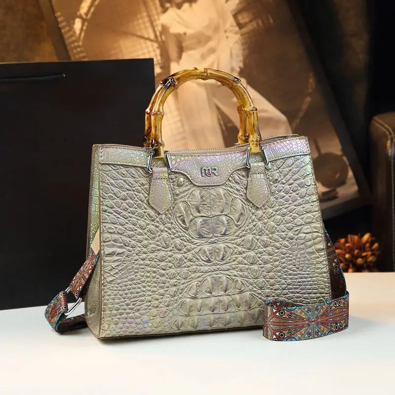 Luxury Crocodile Leather Bucket Bag for Women