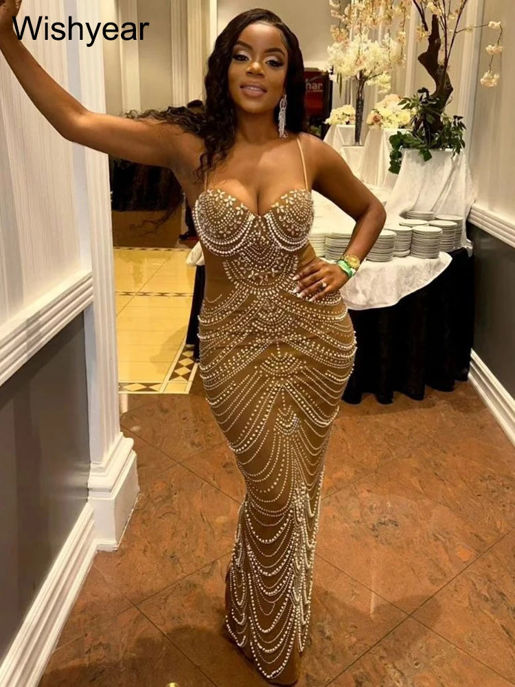 Crystal Rhinestone Embellished Evening Gown