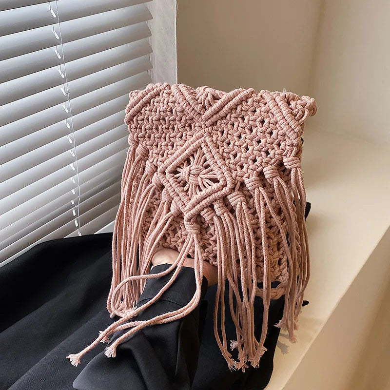 Handmade Cotton Woven Tassel Crossbody Bag for Women