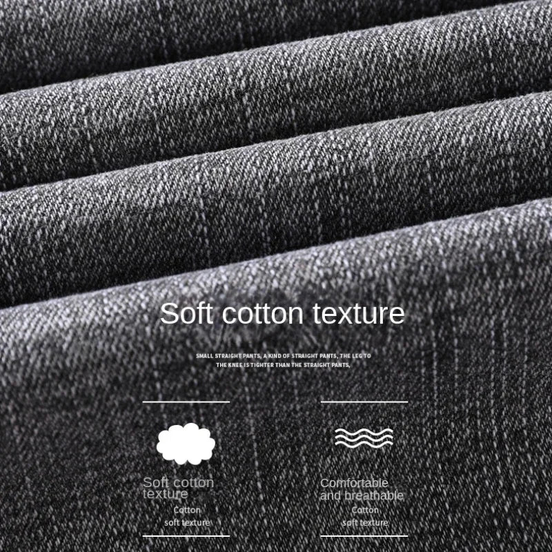 2024 Cotton Stretch Jeans Business Casual Men's Thin Denim Jeans Grey Spring Summer Brand New Fit Straight Lightweight