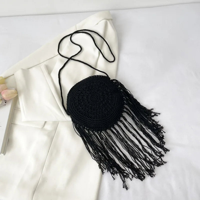 Handmade Cotton Woven Tassel Crossbody Bag for Women