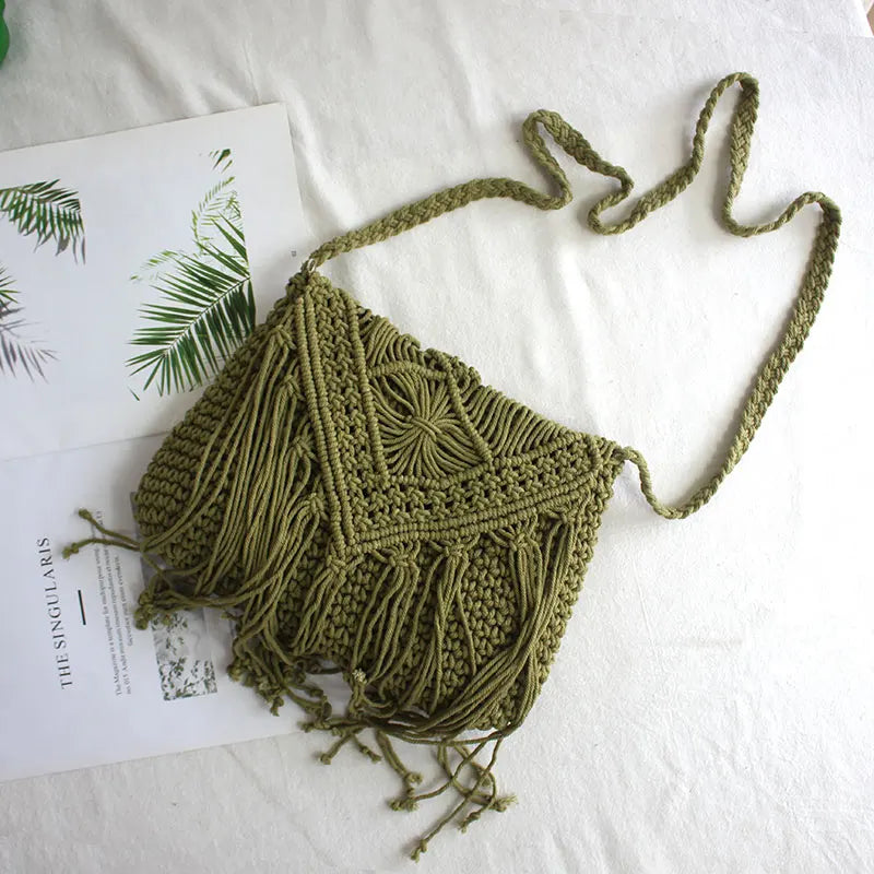 Handmade Cotton Woven Tassel Crossbody Bag for Women
