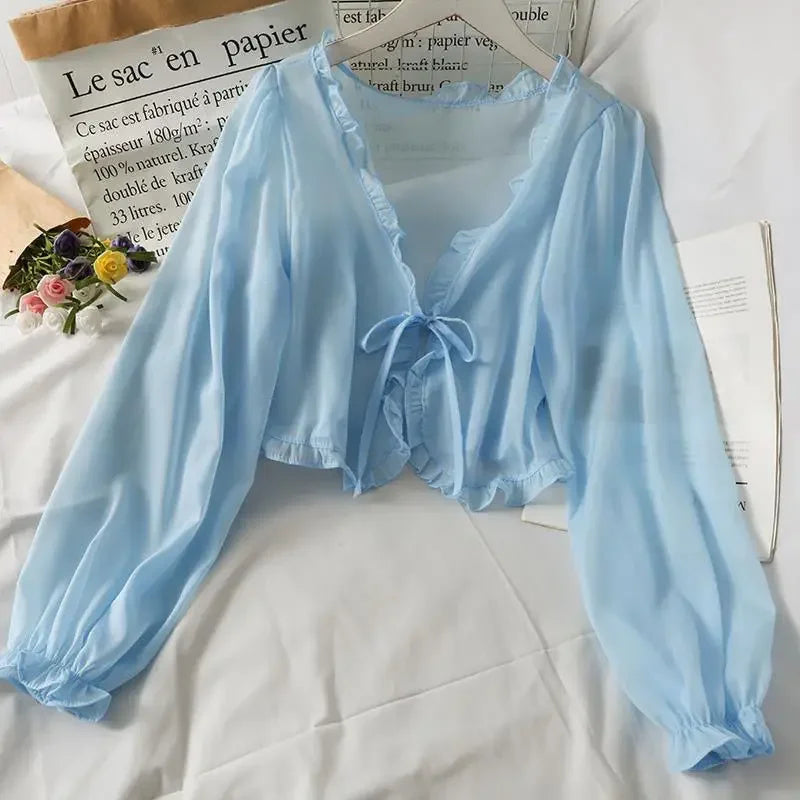 Lace Bow Ruffle Sun-Protection Cardigan