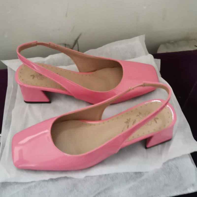 Women's Block Heels Pumps Elegant Summer Sandals Close Toe Slingback Office Wedding Dress Shoes