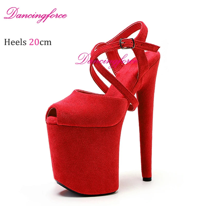 Black Matte 20cm Stripper Pole Dance Platform High Heel Cross Strap Sandals