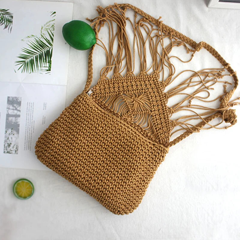 Handmade Cotton Woven Tassel Crossbody Bag for Women