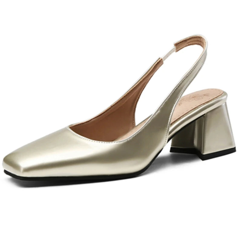 Women's Block Heels Pumps Elegant Summer Sandals Close Toe Slingback Office Wedding Dress Shoes
