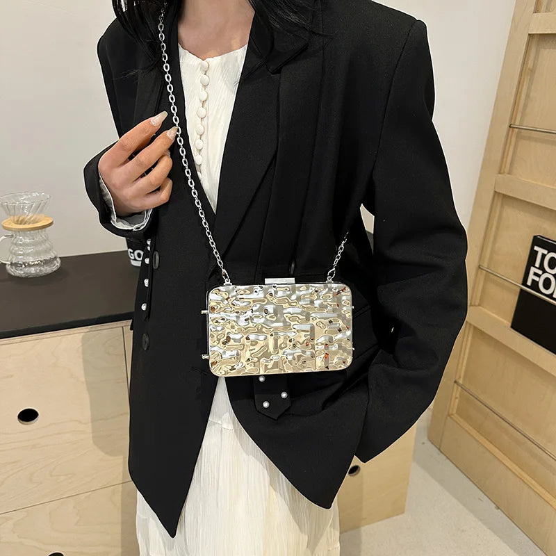 Luxury Golden Evening Bag with Chain Strap for Women