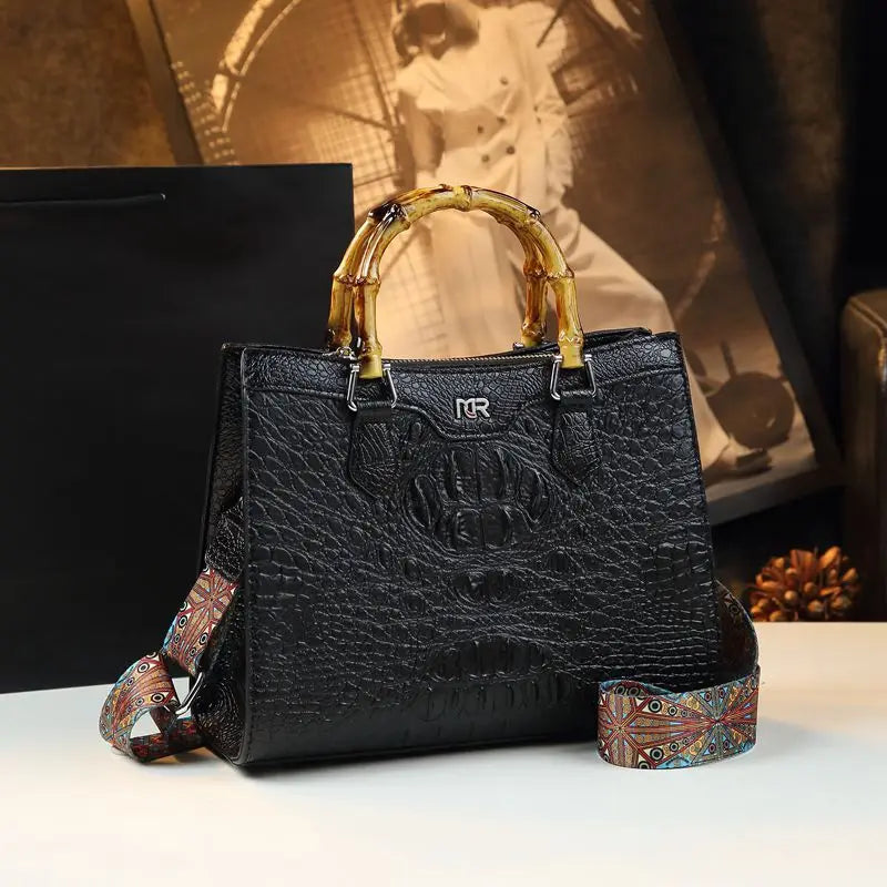 Luxury Crocodile Leather Bucket Bag for Women