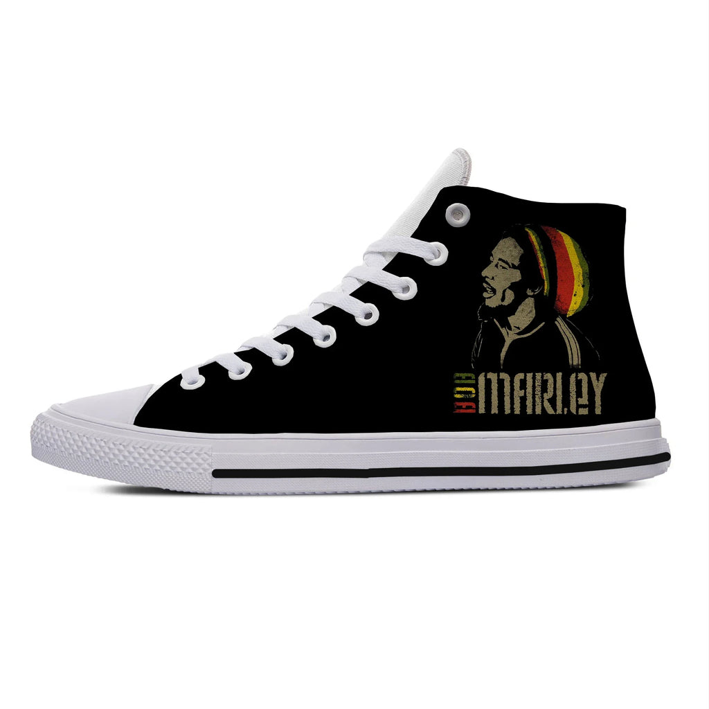 Hot Summer Legend Bob Marley Reggae Music Novelty Design Lightweight High Top Canvas Shoes Men Women Casual Breathable Sneakers