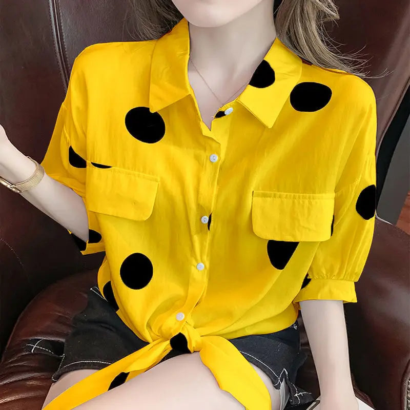 Polka Dot Bow Tie Oversized Blouse
