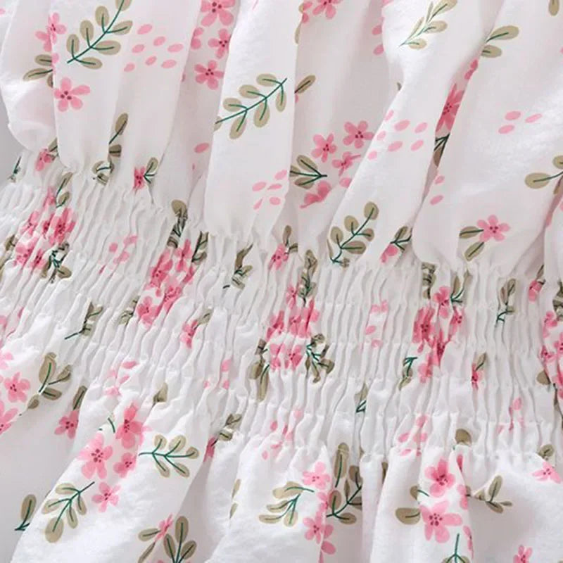 Floral Slash Neck Ruffle Crop Blouse