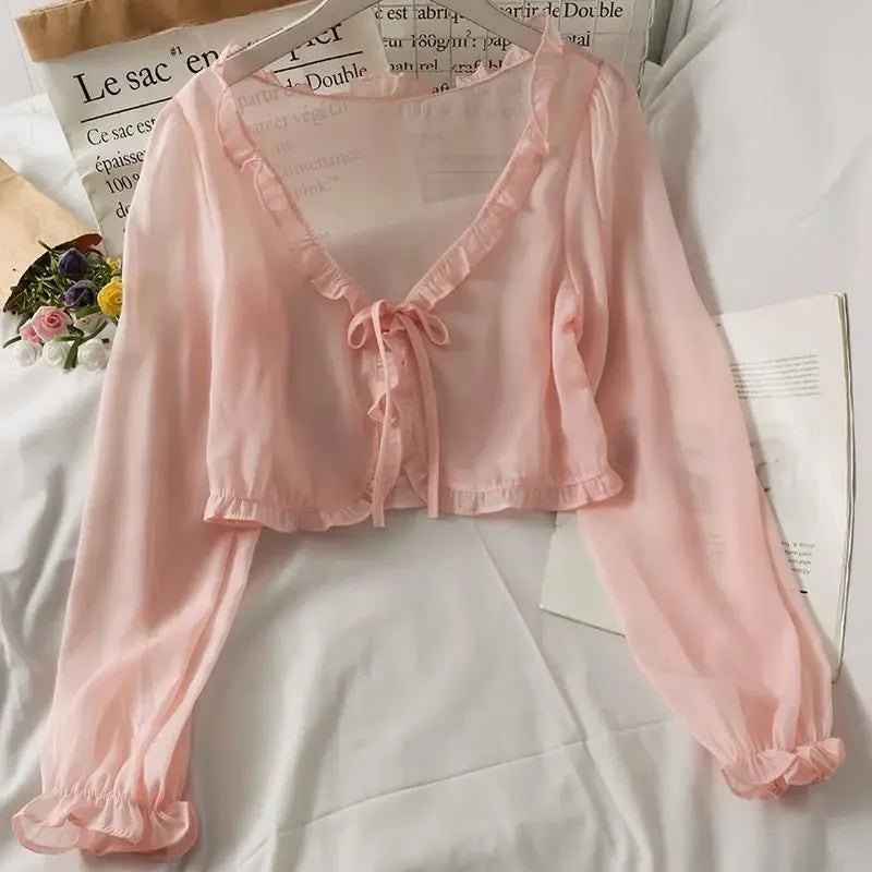 Lace Bow Ruffle Sun-Protection Cardigan