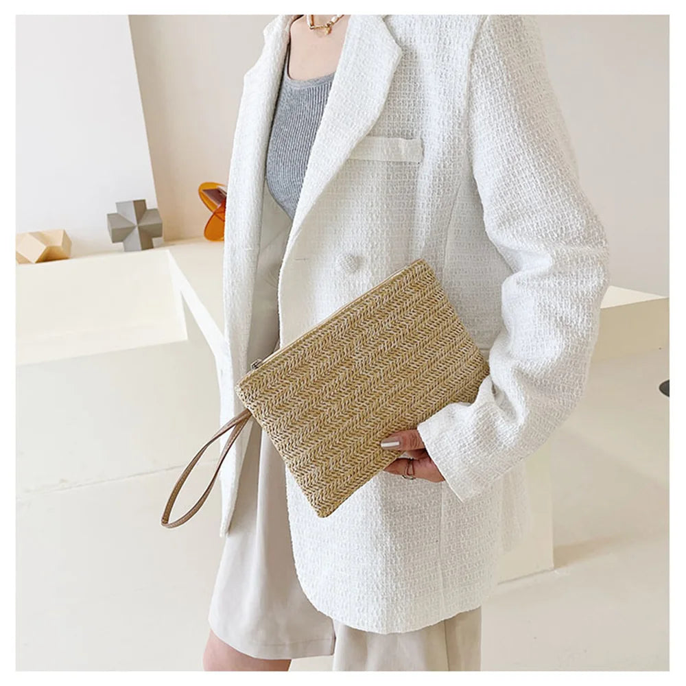 Straw Envelope Clutch Beach Bag for Women