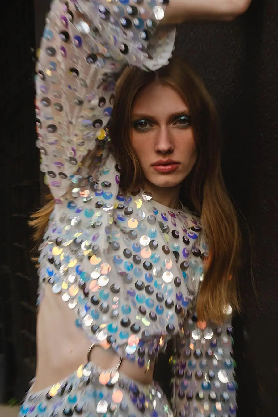 Sequin Glitter Flare Sleeve Mini Dress