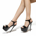 Leather High Heels Open Toe Pumps