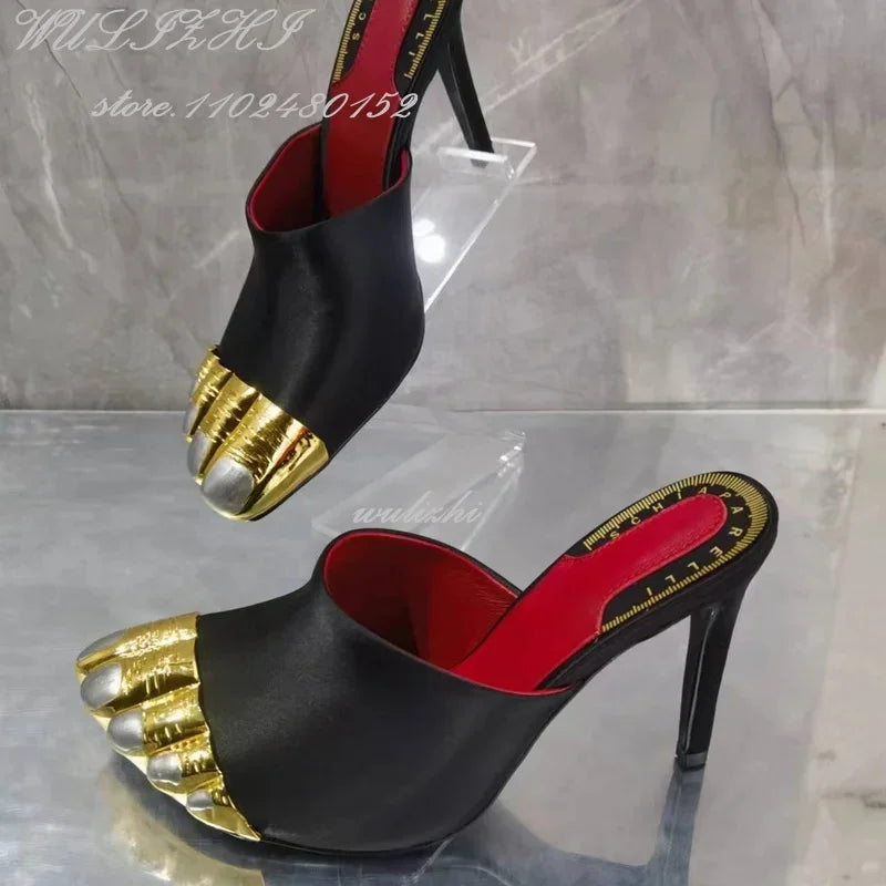 Big Bow Metallic Split Toe Stiletto Heels with Ankle Strap