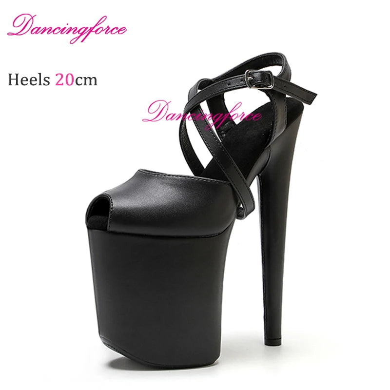 Black Matte 20cm Stripper Pole Dance Platform High Heel Cross Strap Sandals