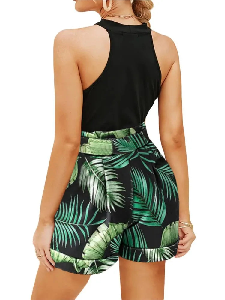 Slim Crop Tank & Print Shorts Beach Set