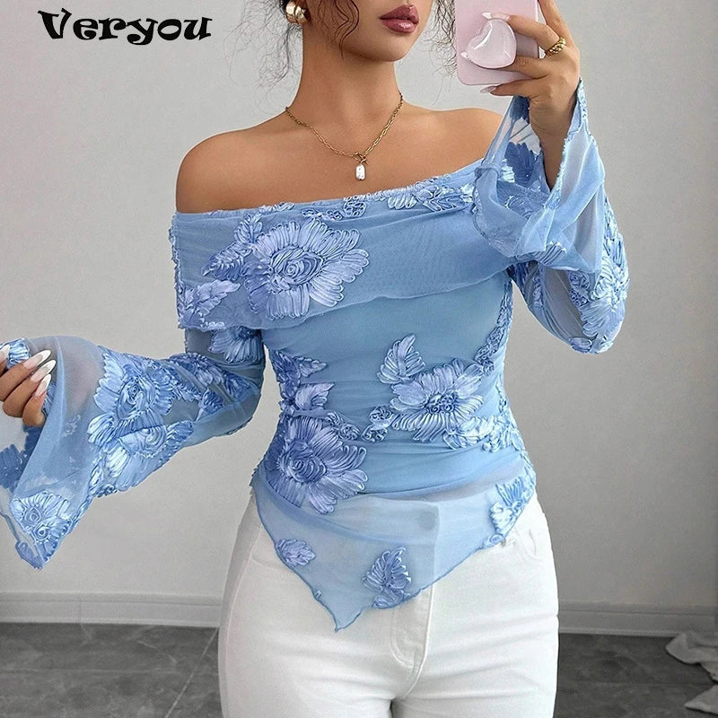 Printed Off-Shoulder Irregular Hem Top
