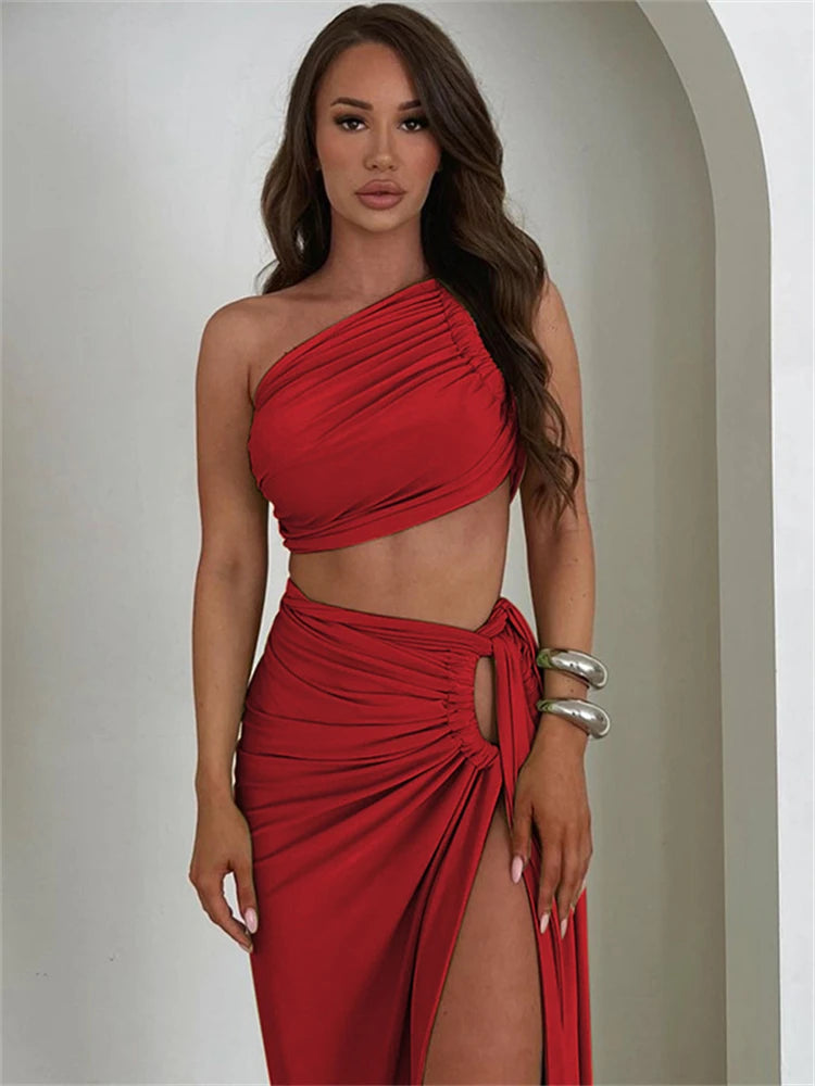 Backless Crop Top & Side Slit Skirt Set
