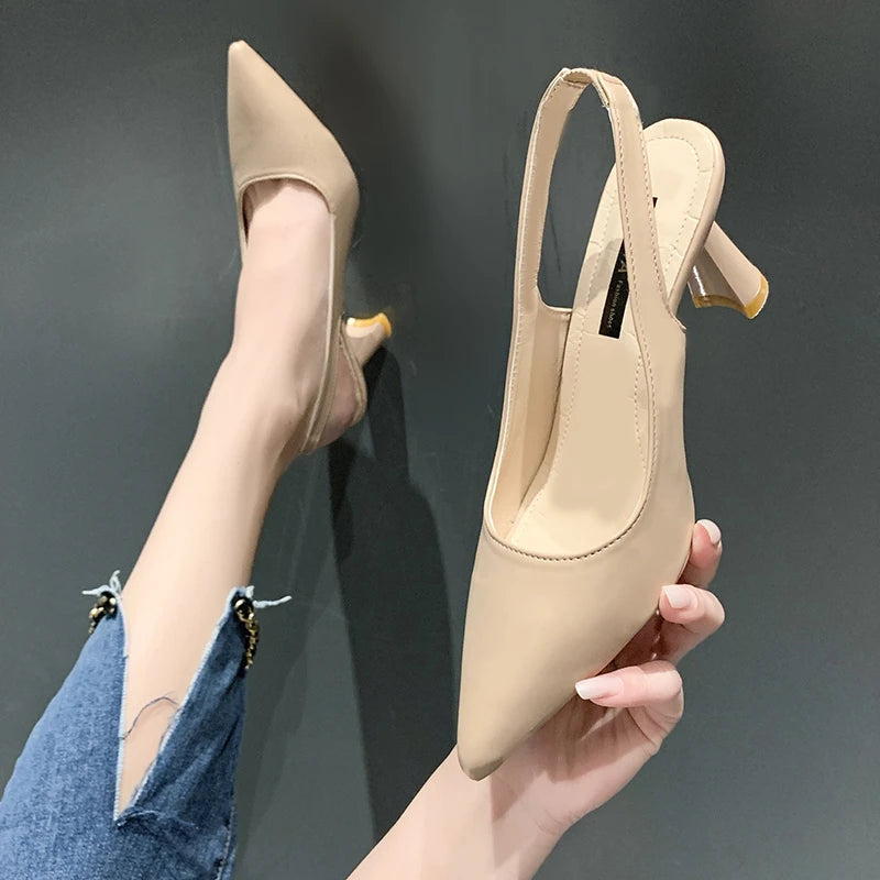 2024 Summer Casual Pointed Toe Stiletto Sandals Elegant Banquet High Heels