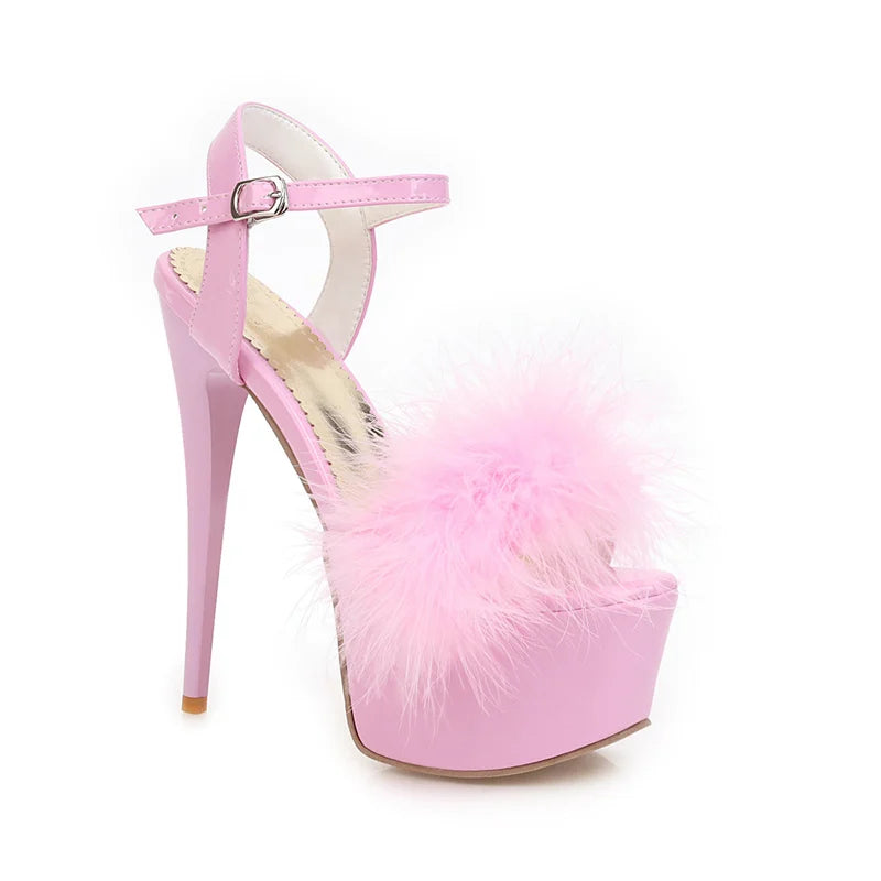 Gladiator Sandals Women Summer Platform High Heels Wedding Party Shoes Feather Dance Large Size