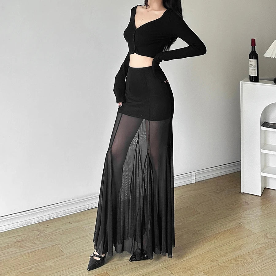 Sheer Mesh Fitted Mini Skirt