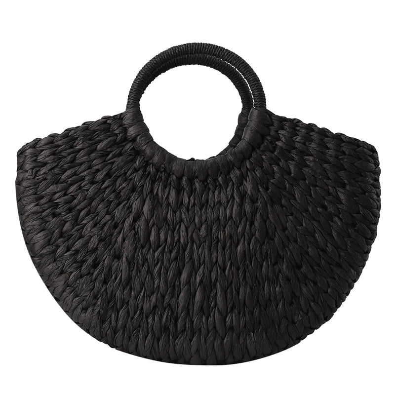 Round Bucket Straw Rattan Handbag for Women