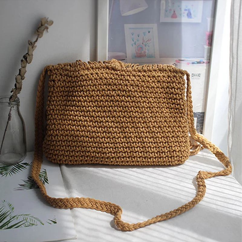 Handmade Cotton Woven Tassel Crossbody Bag for Women