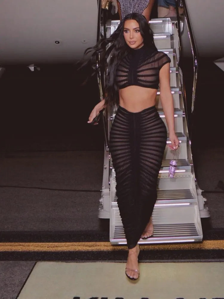 Crochet Knit Crop Top & Maxi Skirt Set