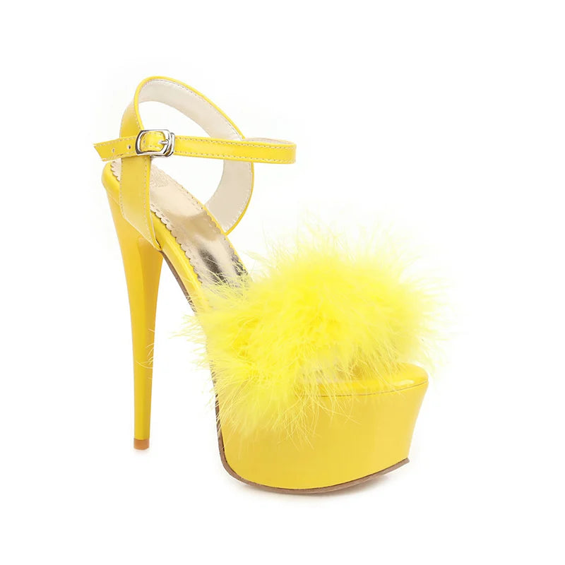 Gladiator Sandals Women Summer Platform High Heels Wedding Party Shoes Feather Dance Large Size