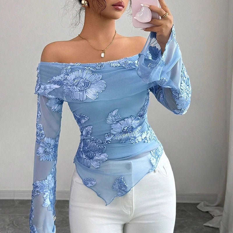 Printed Off-Shoulder Irregular Hem Top