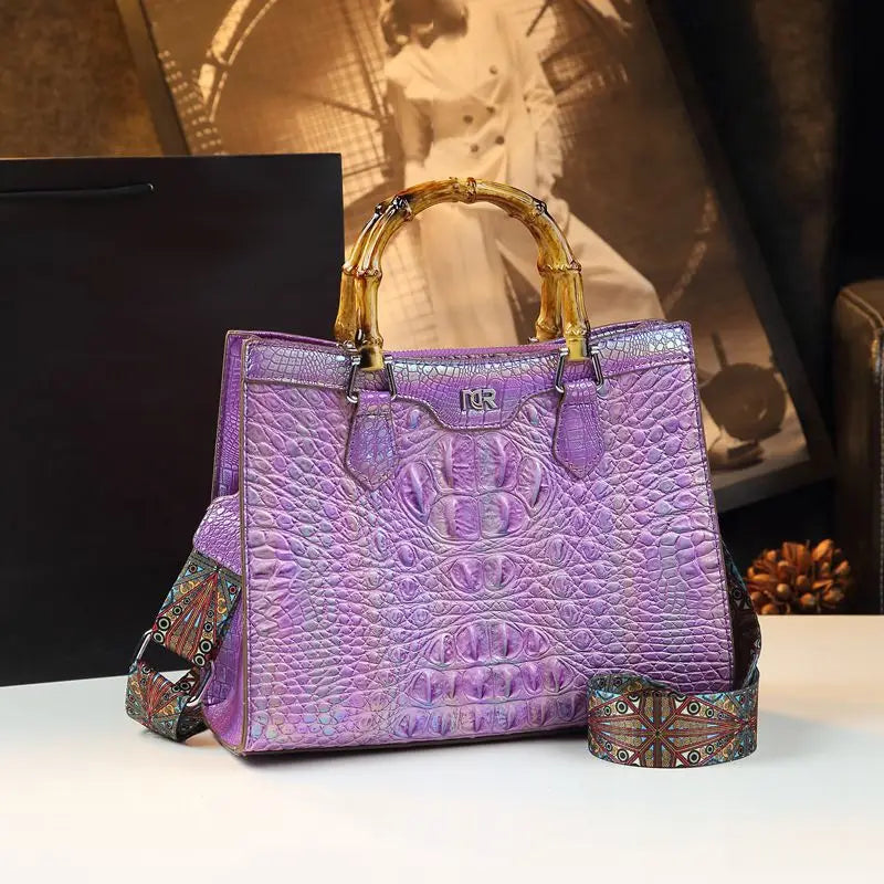 Luxury Crocodile Leather Bucket Bag for Women