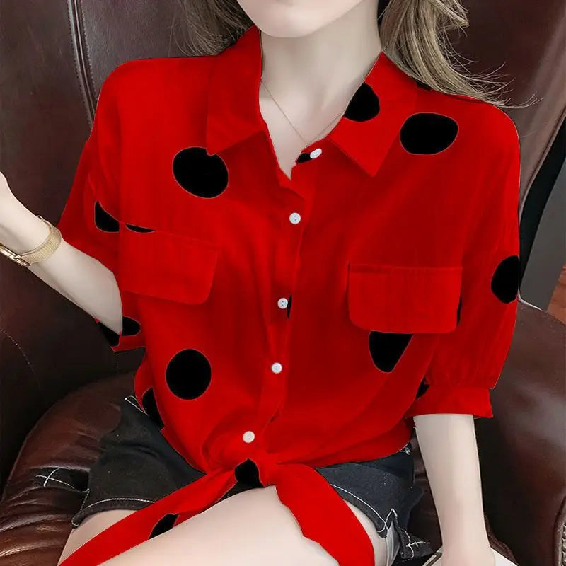 Polka Dot Bow Tie Oversized Blouse