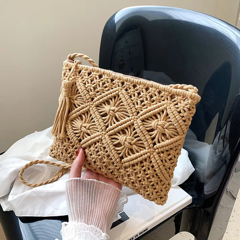 Handmade Cotton Woven Tassel Crossbody Bag for Women