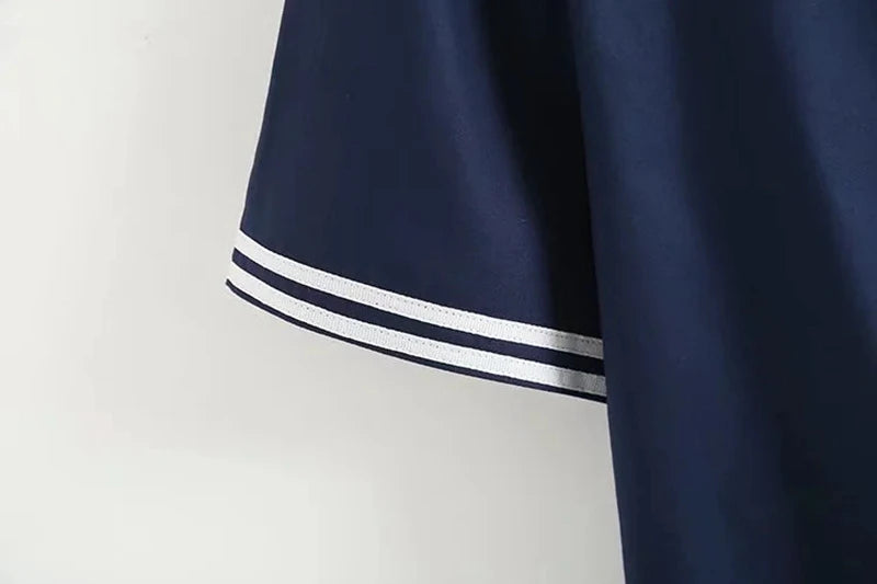 Summer Women Navy Shirts Patchwork Blouses Pullover Short Sleeve Lady Tops Sailor Collar Female Clothing