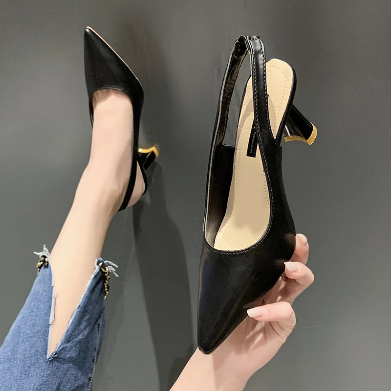 2024 Summer Casual Pointed Toe Stiletto Sandals Elegant Banquet High Heels