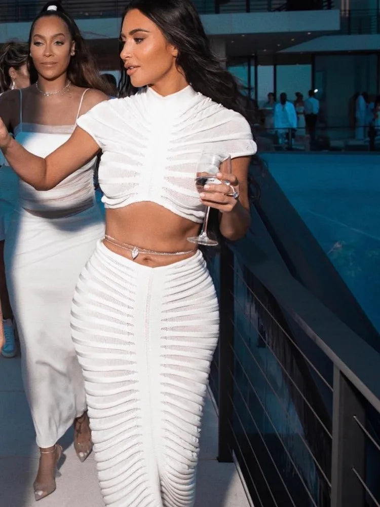 Crochet Knit Crop Top & Maxi Skirt Set
