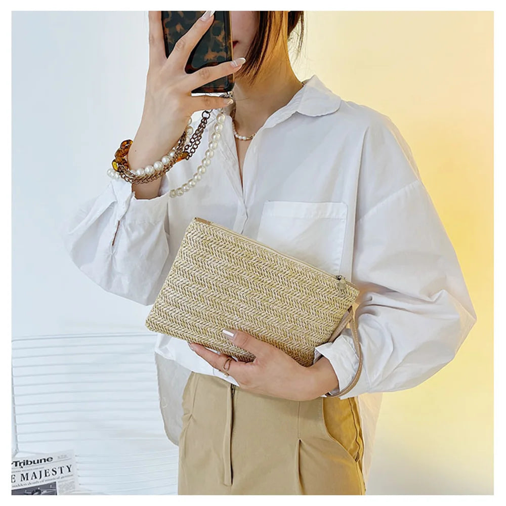 Straw Envelope Clutch Beach Bag for Women
